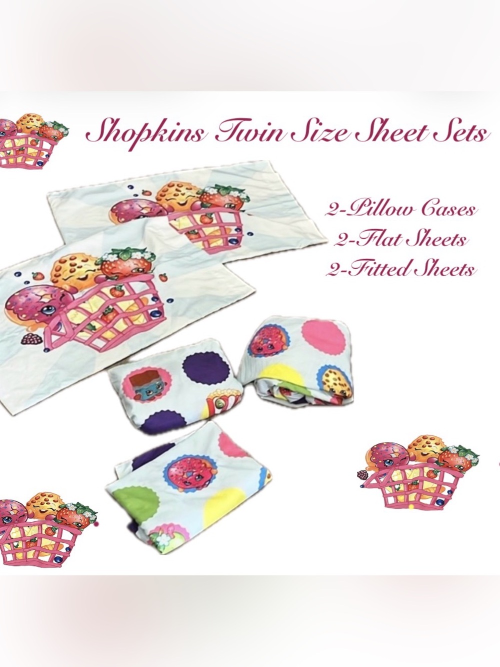 Shopkins Twin Size Sheet Sets Qty-2 Sets of Twin Size EUC